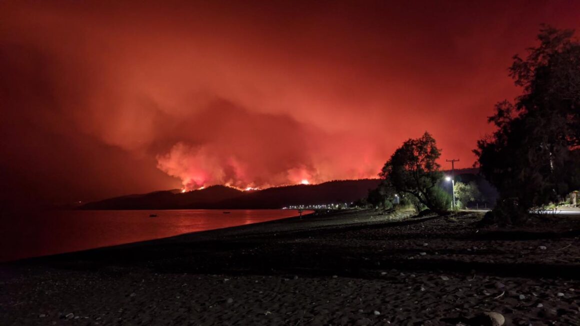 Εύβοια: Οι απόκοσμες φωτογραφίες από τη φωτιά που έφτασε στη θάλασσα στην Αγία Άννα