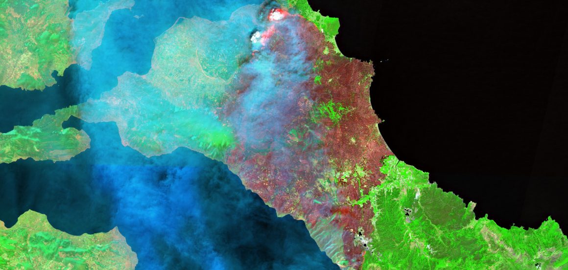 Αυτή είναι η εικόνα της Εύβοιας από τον δορυφόρο Sentinel 2 – Απέραντη καμμένη γη και καπνός