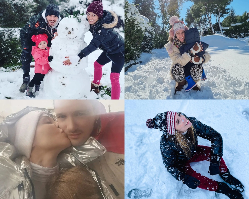 Κακοκαιρία «Ελπίς»: Χιονάνθρωποι, χιονοπόλεμος και ζεστές αγκαλιές για τους celebrities και τις οικογένειές τους